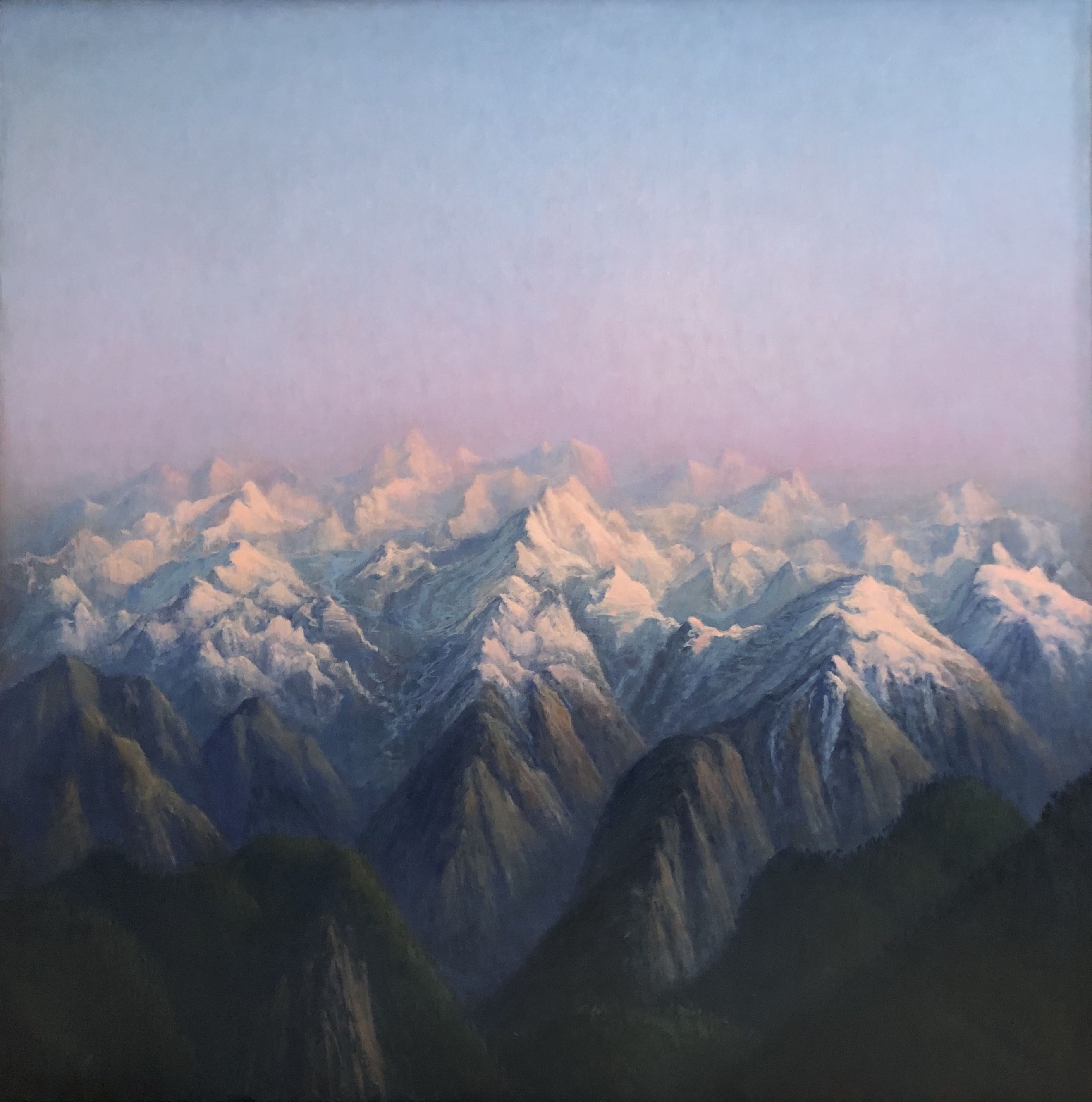 Tobit Roche, (1954), Mountains, 2019, oil on canvas, 100 x 100 cm